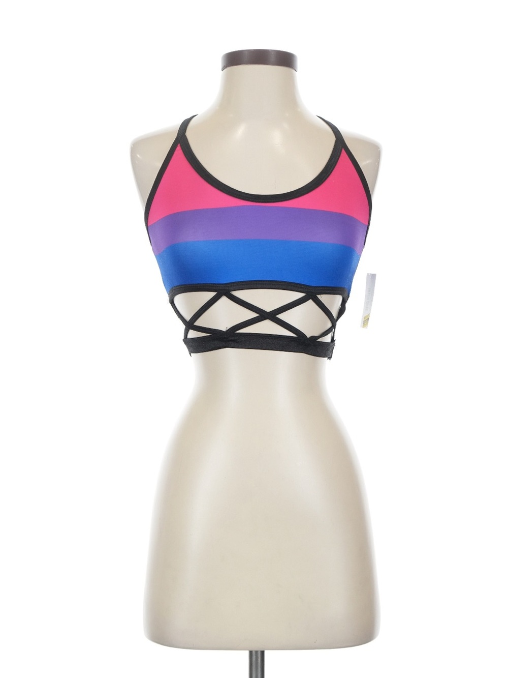 Women's Strappy Colorblock Sports Bralette - Pink, Purple & Blue